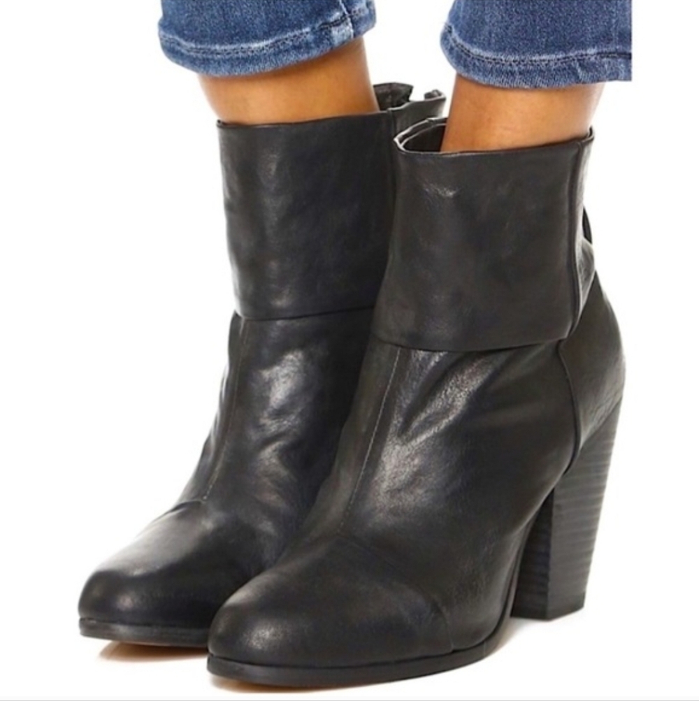 rag & bone Classic Newbury Ankle Boot 6.5 Black Leather Chunky Heel
